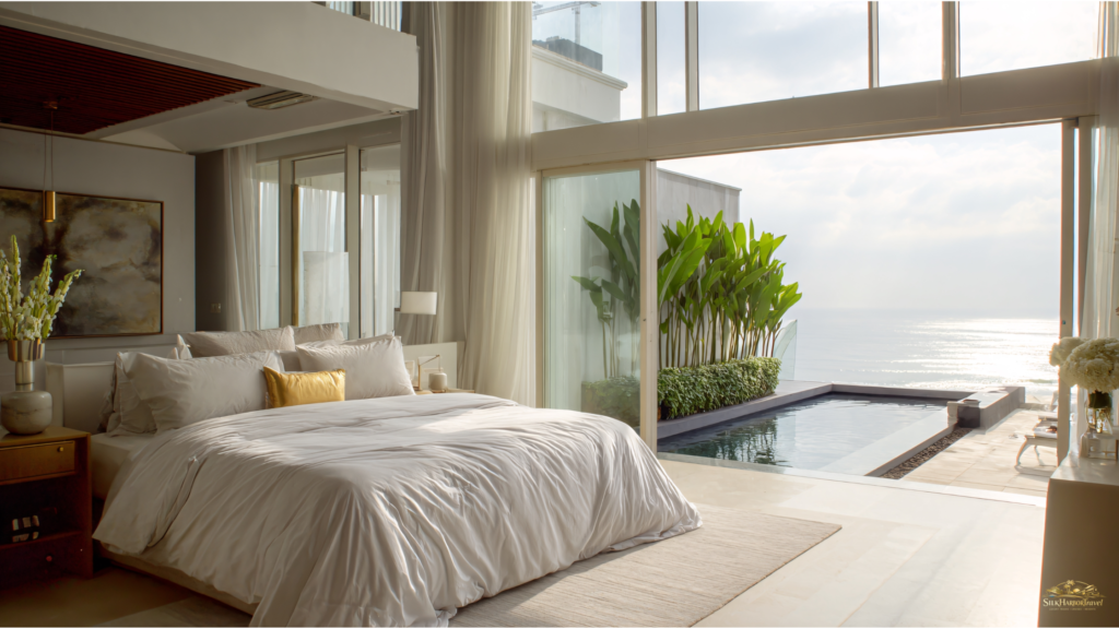 luxury resorts in Europe featuring a modern suite with a private pool overlooking the ocean