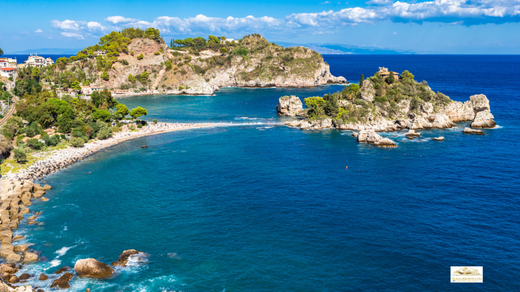 Scenic view of Isola Bella in Taormina, Sicily, Italy, with turquoise water and rocky coastline, illustrating best mediterranean cruise itineraries.