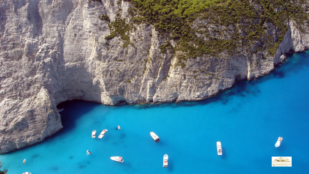 Scenic Zakynthos Greek island coastline with turquoise water and cliffs, illustrating best mediterranean cruise itineraries.