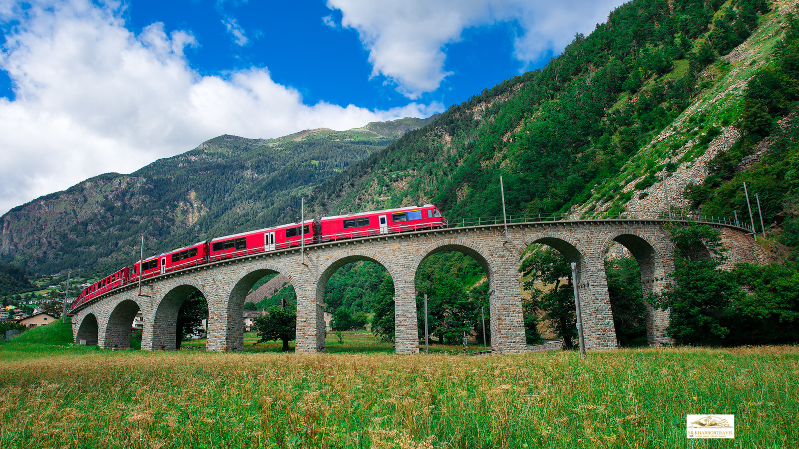 Luxury train service as a Swiss train enters a mountain tunnel in the Alps