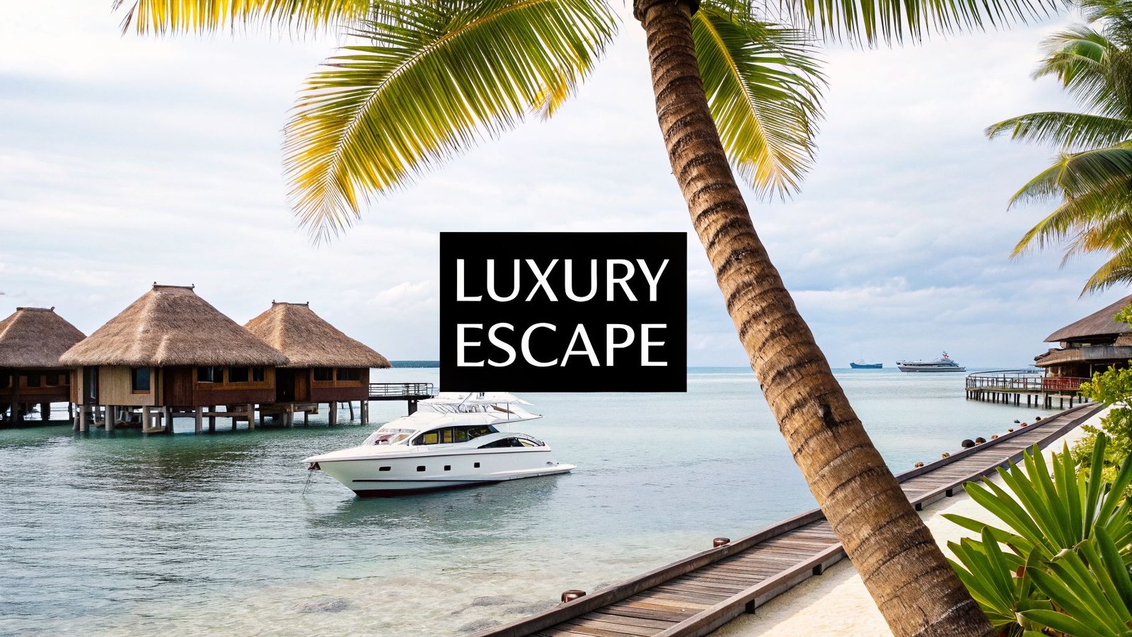 Tropical overwater villas, a private boat, and palm-lined beachfront scenery, showcasing one of the best islands to visit for a luxury escape.