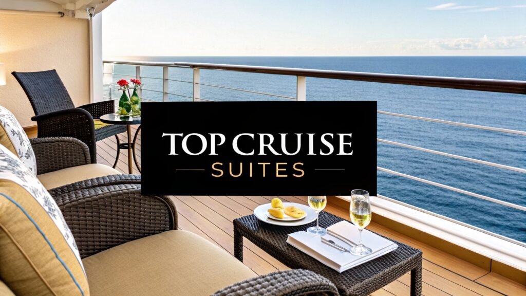 Best suites on cruise ships balcony setup with ocean view, lounge seating, and drinks on a table
