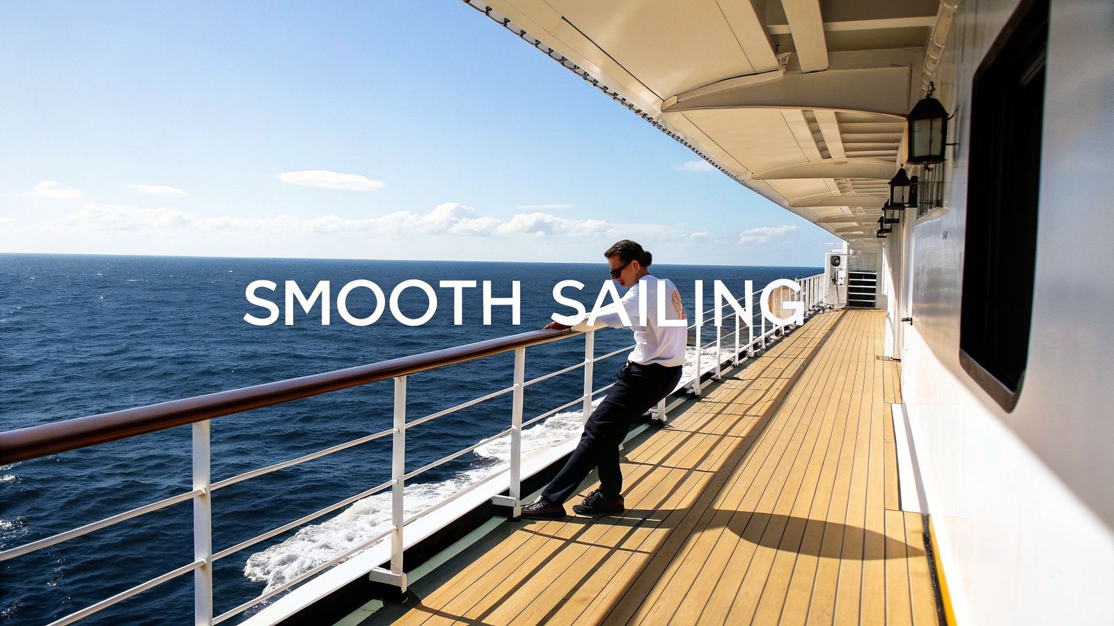 Passenger standing on a cruise ship deck and looking at the ocean, illustrating how to avoid seasickness on a cruise with fresh air and horizon focus