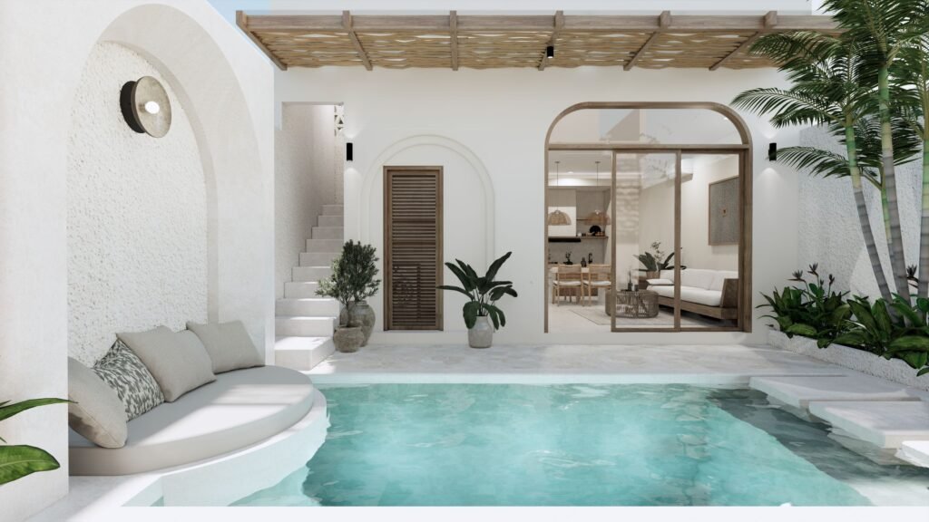 Villa privacy at luxury resorts: a secluded private pool villa with tropical landscaping and minimal sightlines