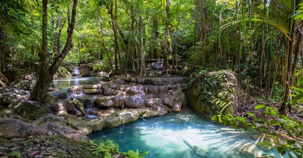 Waterfall in dense Caribbean rainforest